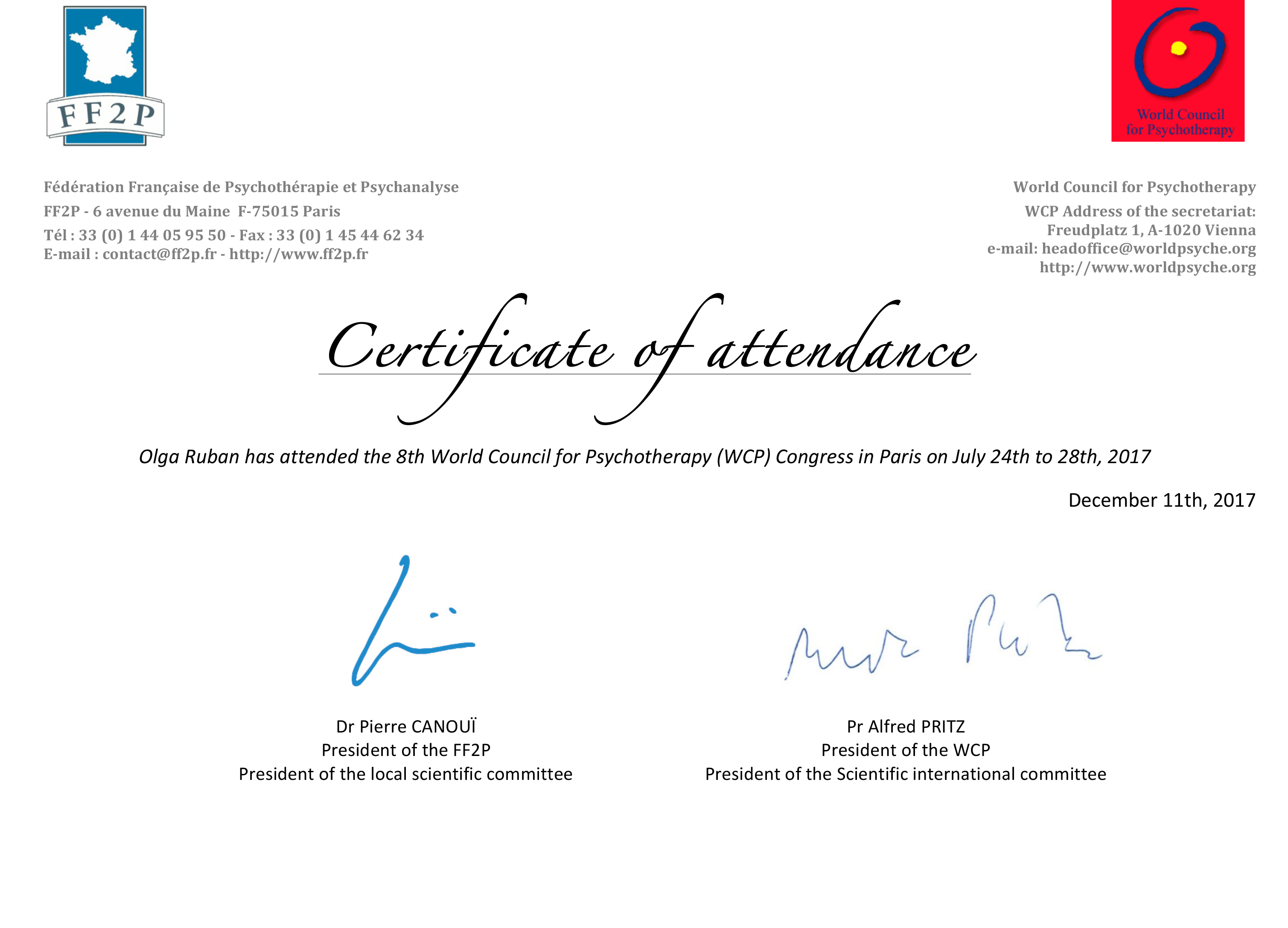 Сертификат участника конгресса